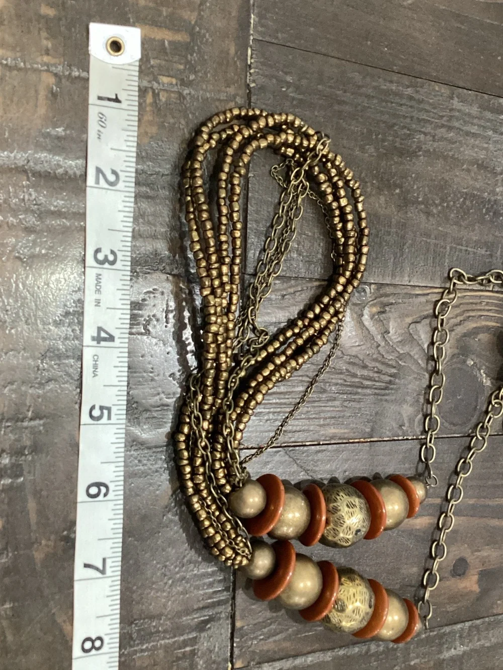 Statement Gold and‎ Rust Bead Multi-Strand Necklace and Earring Set